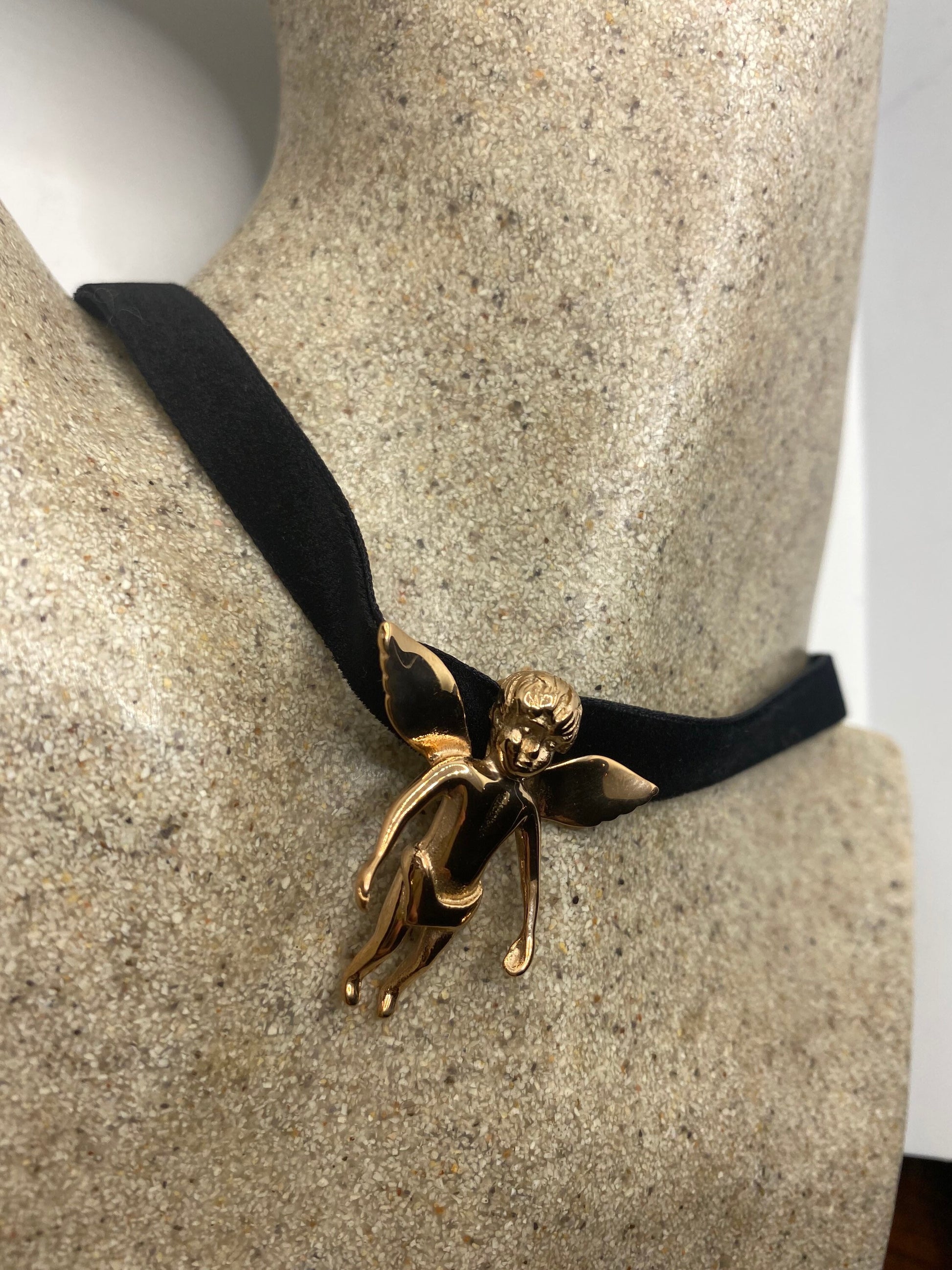 Vintage Handmade Rose Gold Stainless Steel Guardian Angel Choker Pendant Necklace