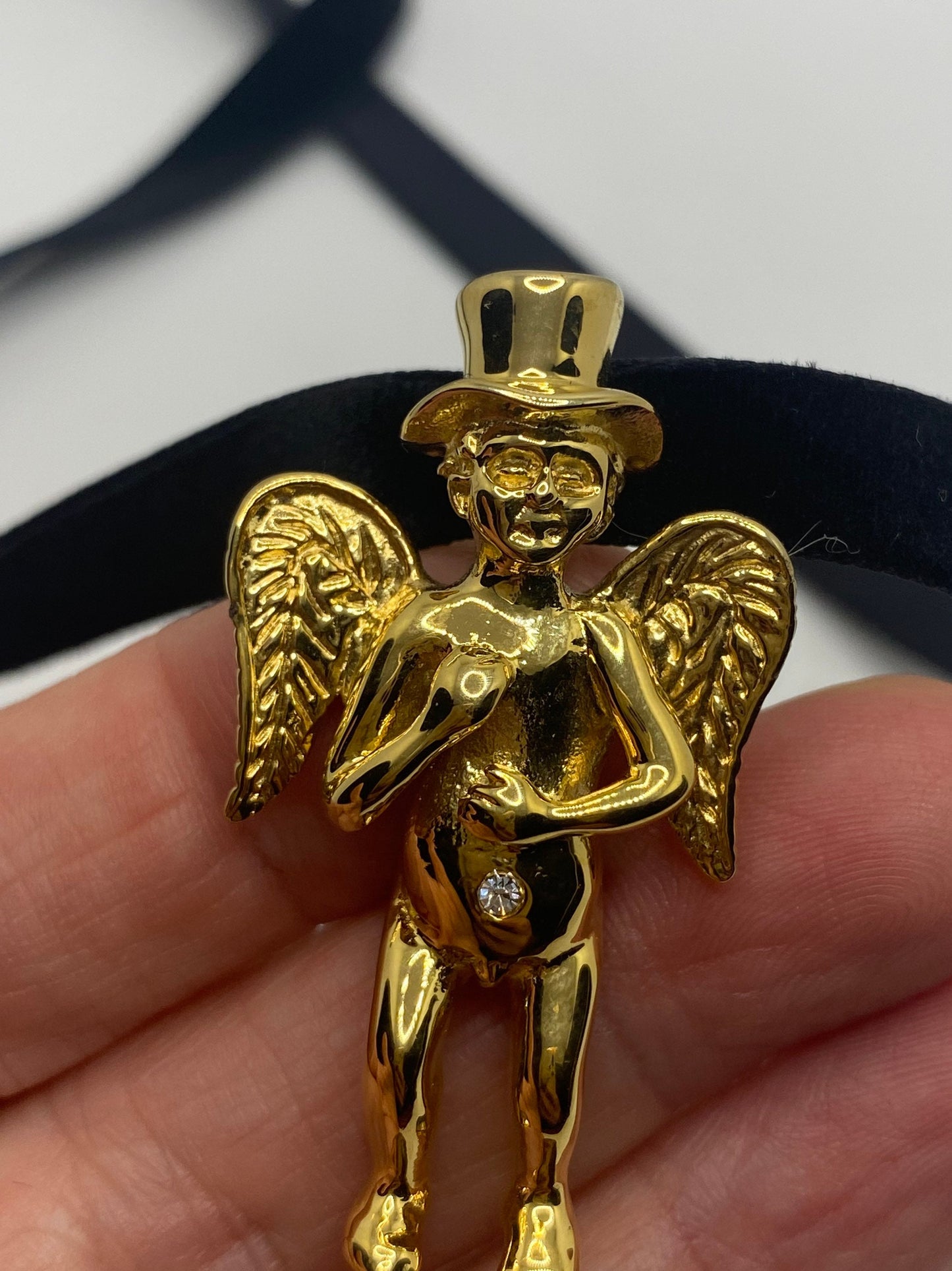 Vintage Handmade Gold Stainless Steel Guardian Angel Choker Pendant Necklace