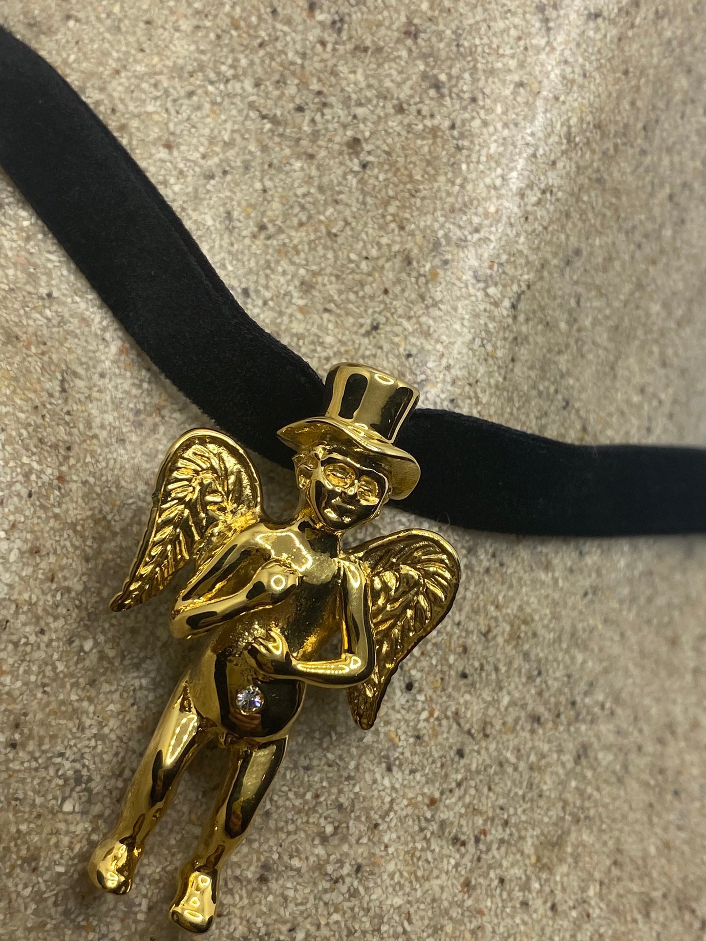 Vintage Handmade Gold Stainless Steel Guardian Angel Choker Pendant Necklace