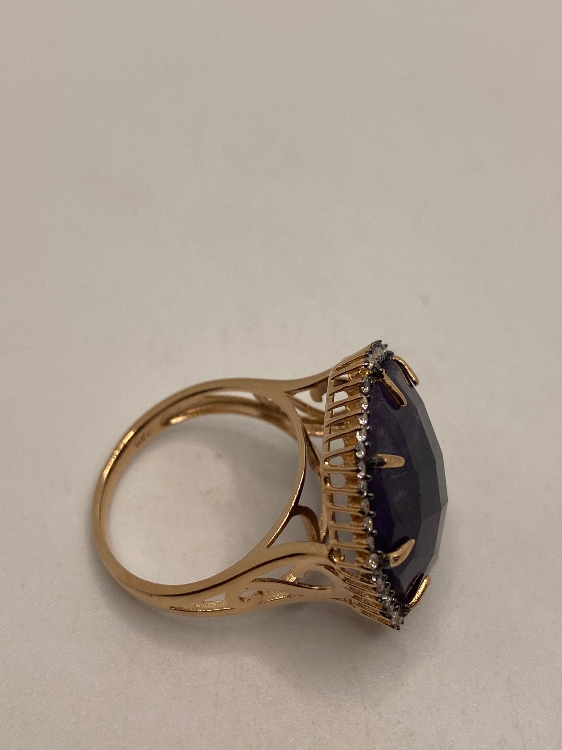 Vintage Purple Amethyst Ring Golden 925 Sterling Silver