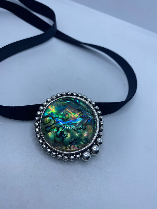 Blue Handmade Gothic Styled Silver Finished Genuine Abalone Butterfly Choker Necklace