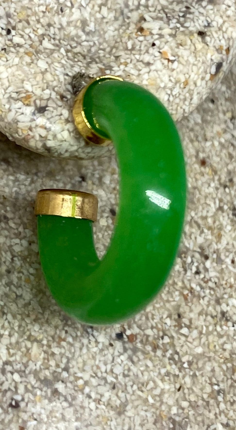 Vintage Fun Green Jade Hoop Earrings in Bronze