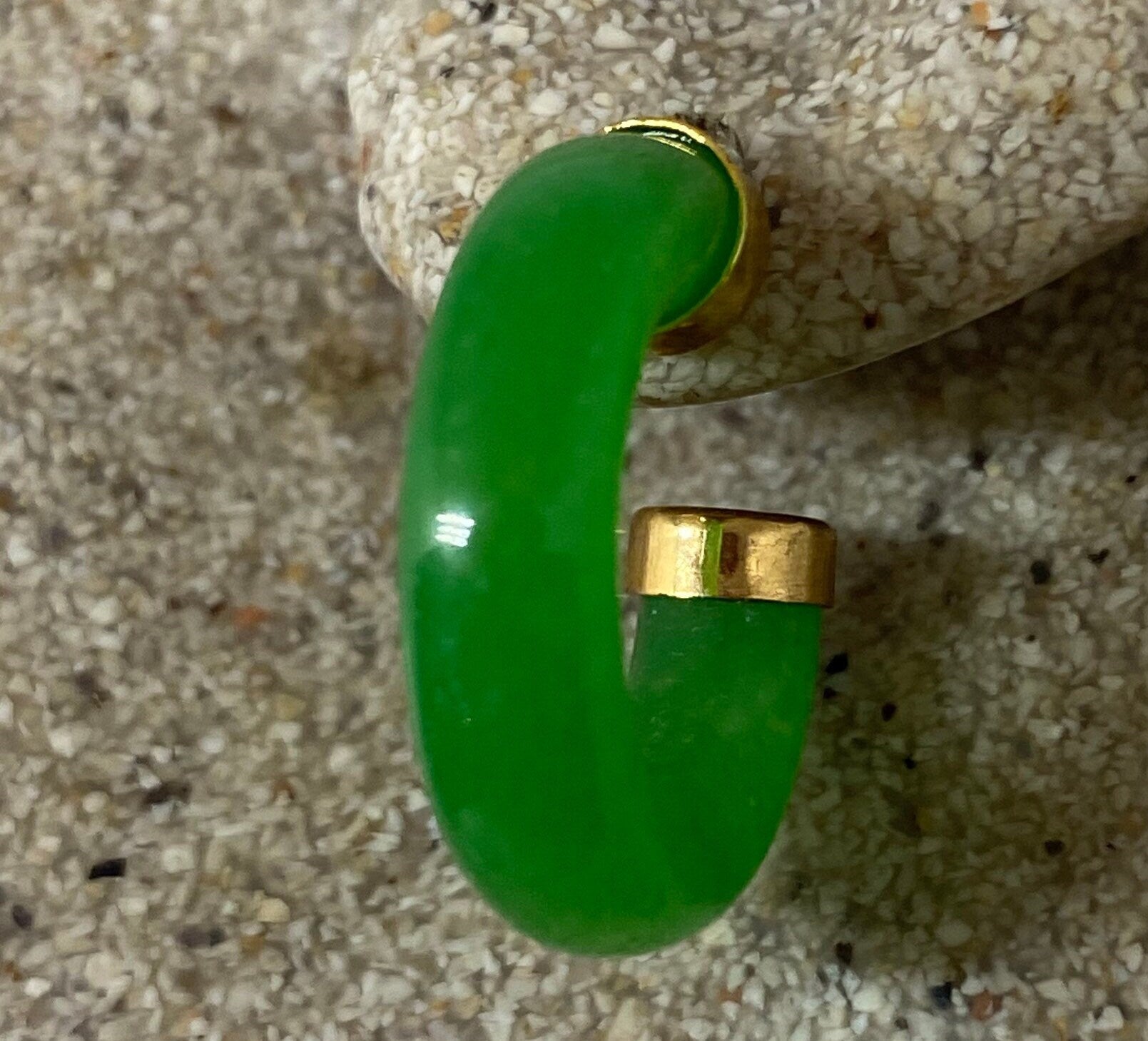 Vintage Fun Green Jade Hoop Earrings in Bronze