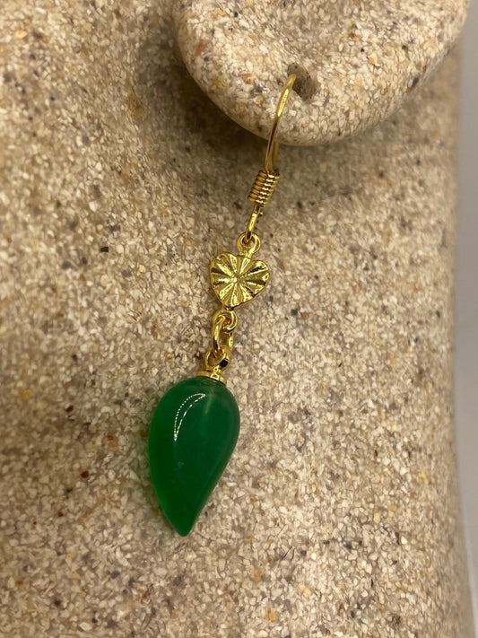Vintage Fun Green Jade Gemstone Golden Bronze Earrings