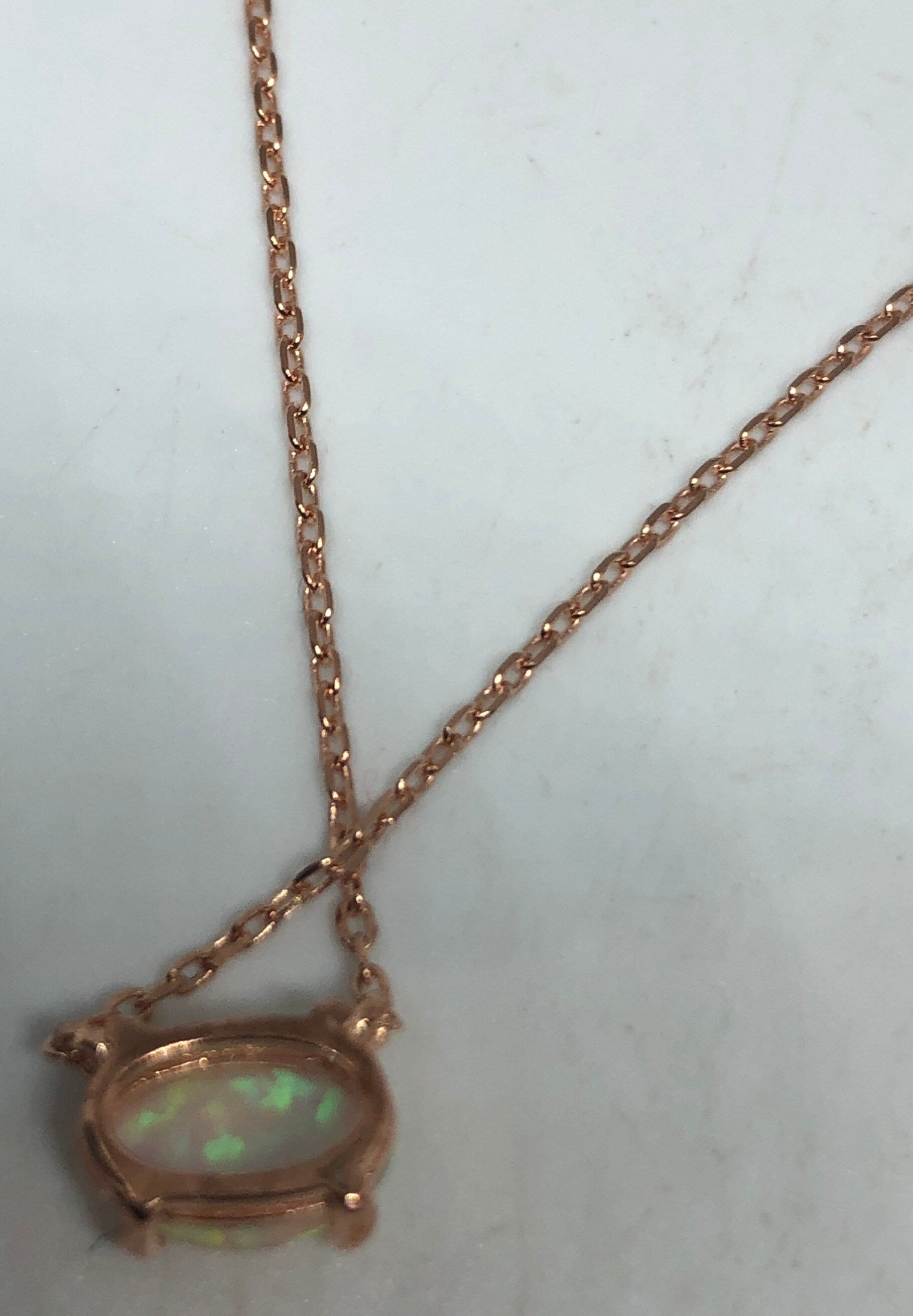 Vintage White Opal Choker rose Golden 925 Sterling Silver Pendant Necklace