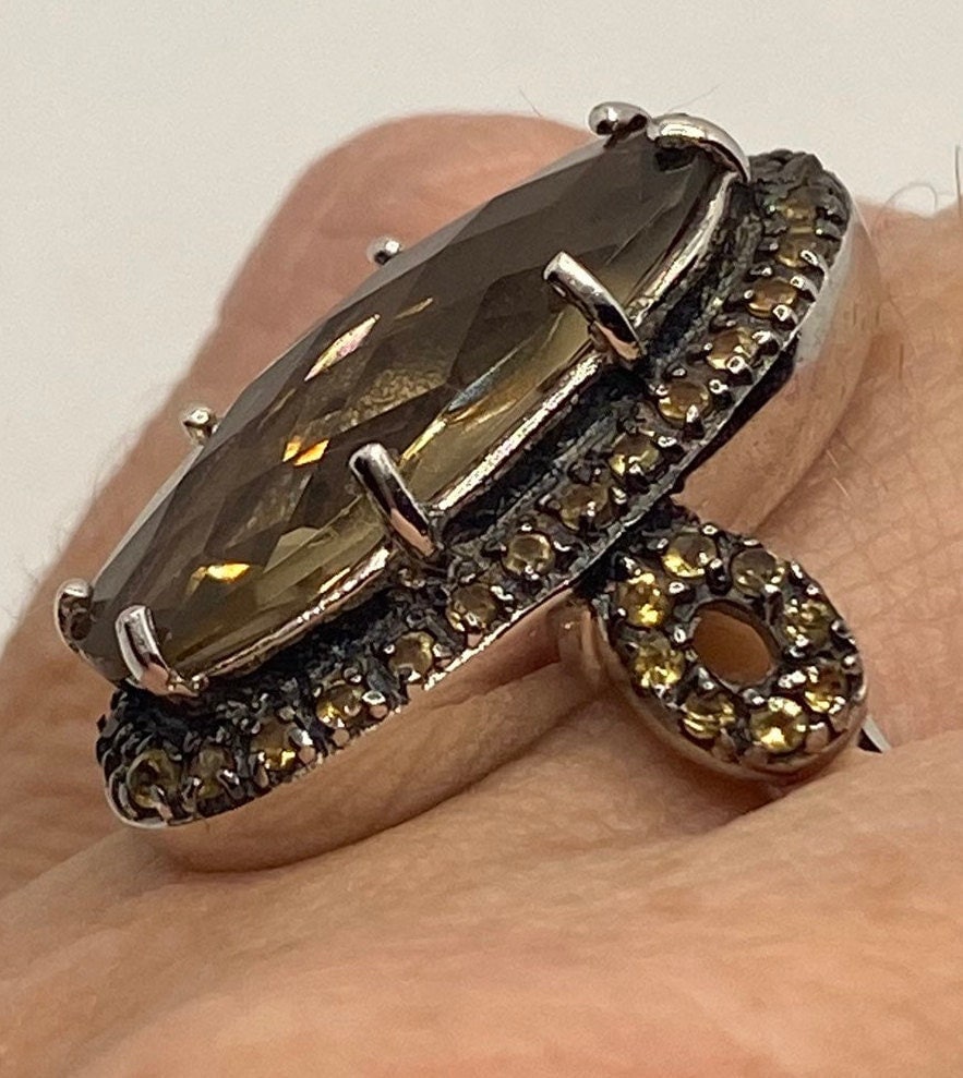 Vintage Smoky Topaz Ring 925 Sterling Silver