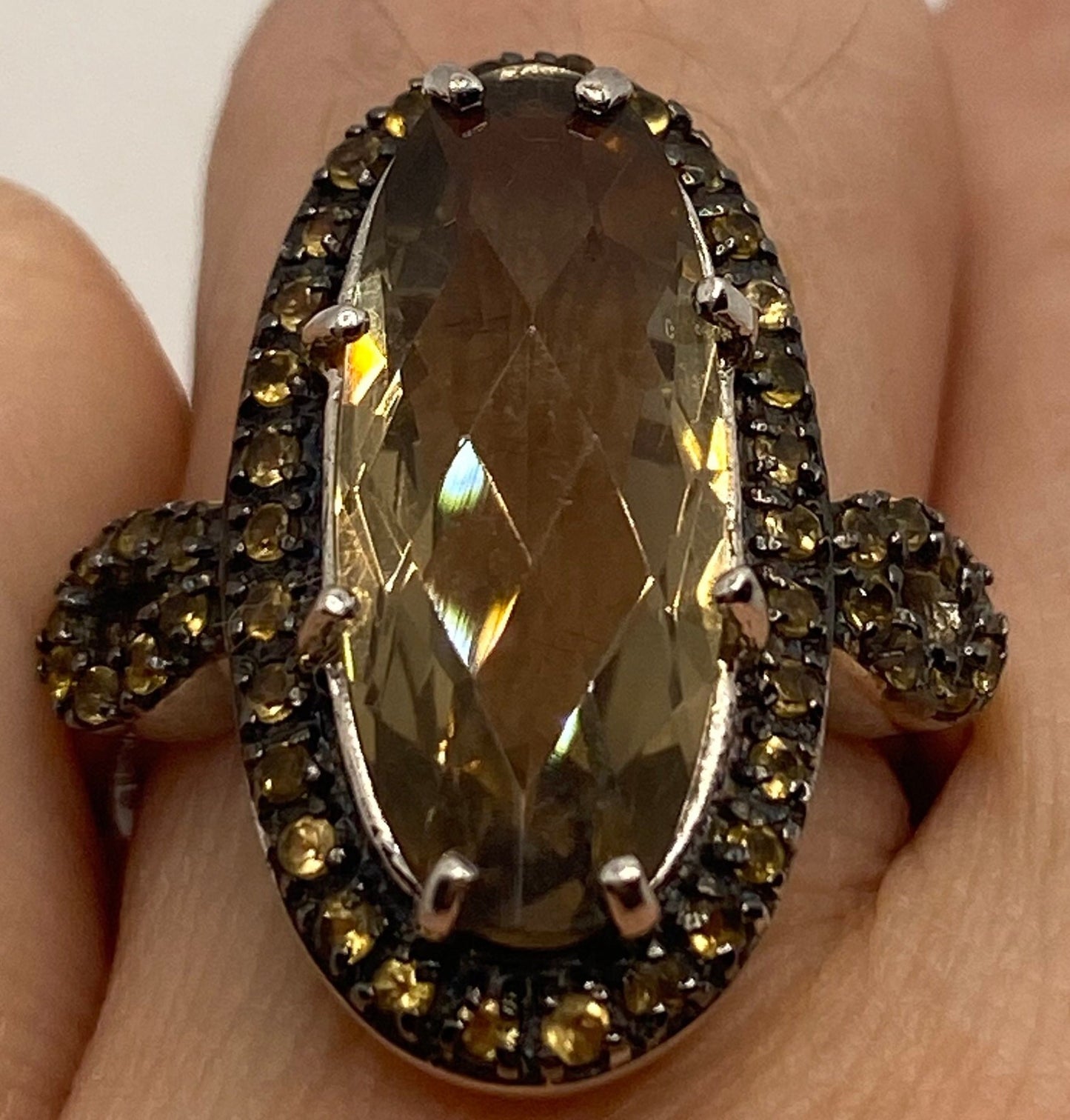 Vintage Smoky Topaz Ring 925 Sterling Silver