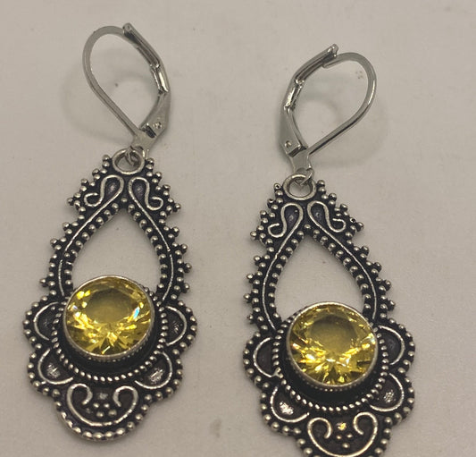 Vintage Citrine 925 Sterling Silver Lever Back Earrings