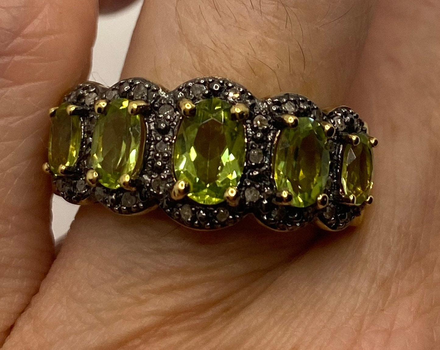 Vintage Handmade Genuine Green Peridot Filigree Setting Golden 925 Sterling Silver Gothic Ring