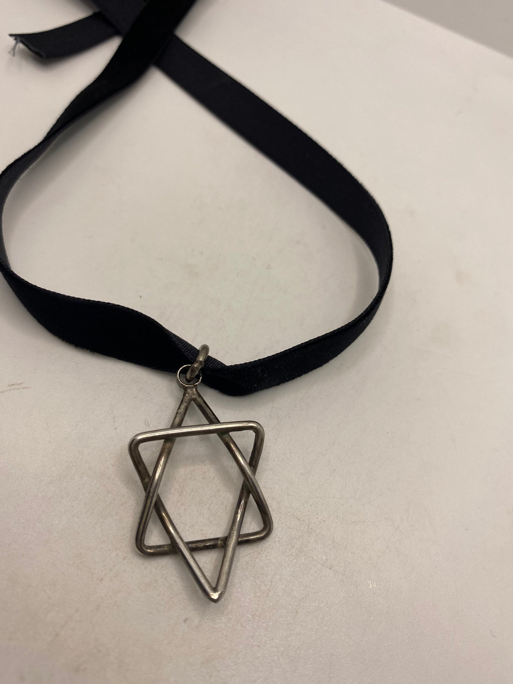 Vintage Handmade 925 Sterling Silver Star of David Velvet Choker Pendant