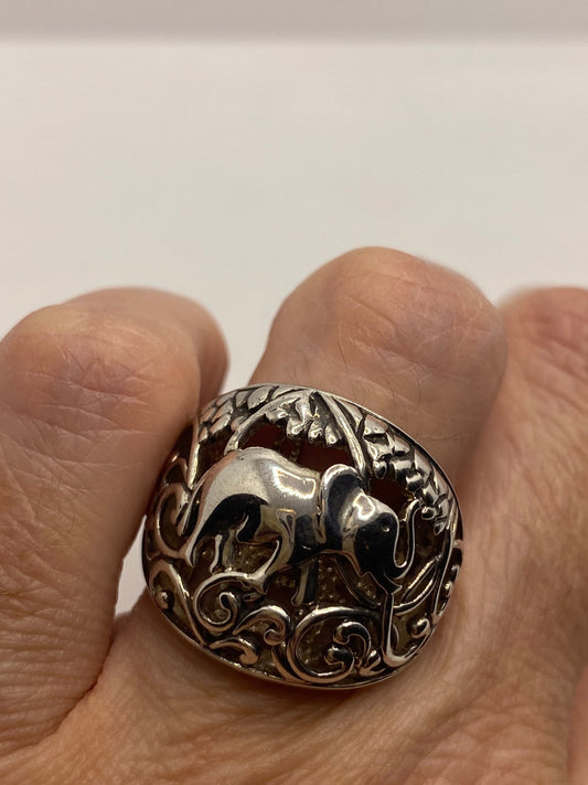 Vintage 925 Sterling Silver Filigree Elephant Ring