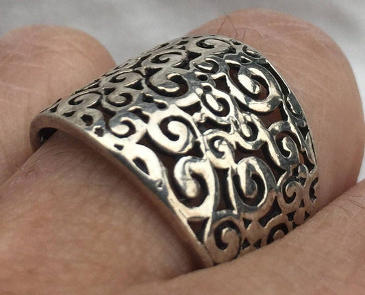 Vintage 925 Sterling Silver Flower Spoon Ring