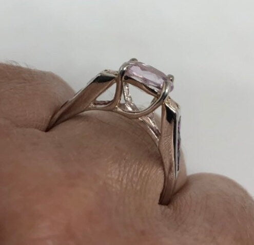 Vintage Handmade Pink Toumaline, Kunzite and White Sapphire 925 Sterling Silver Gothic Ring