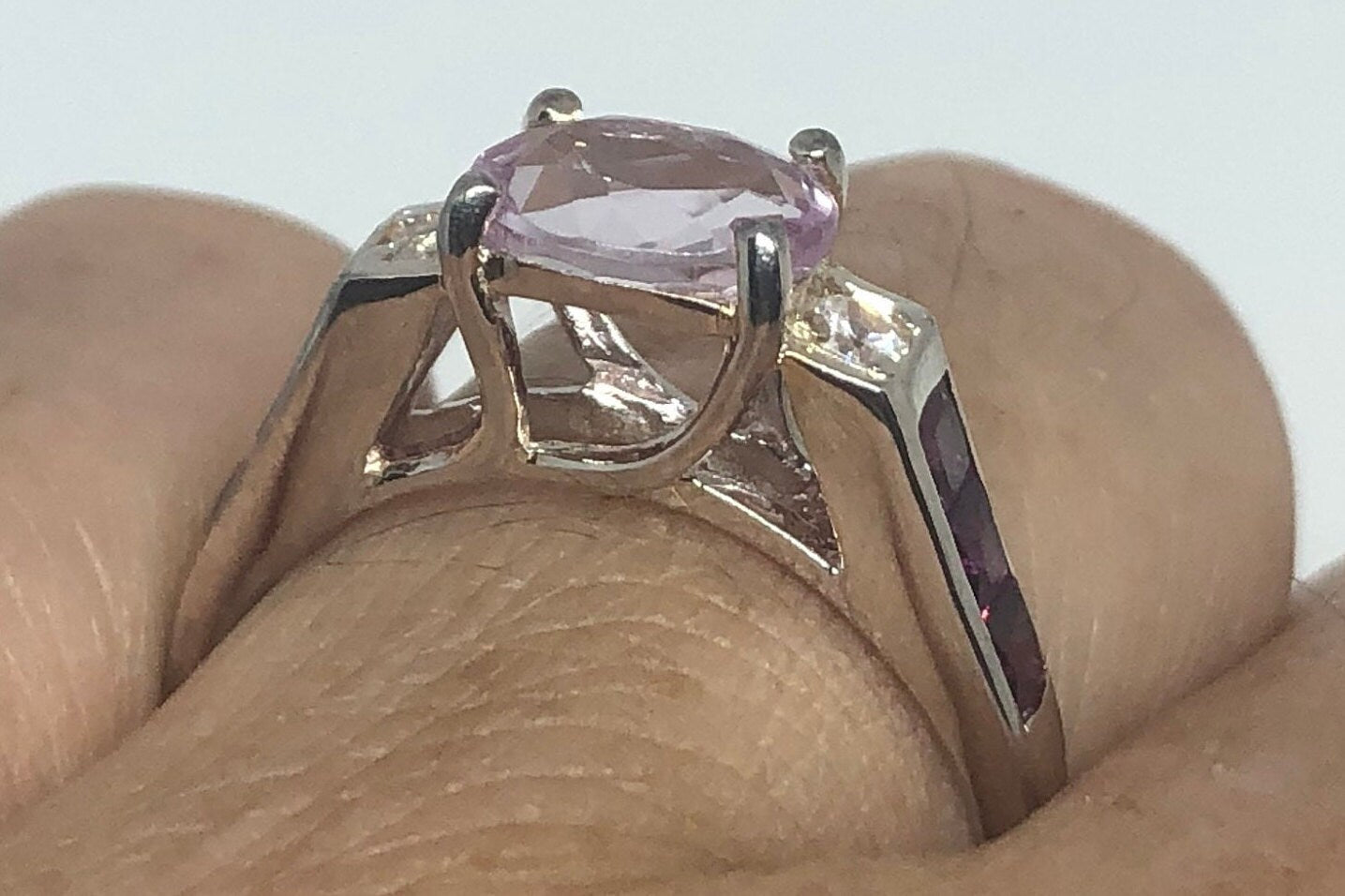 Vintage Handmade Pink Toumaline, Kunzite and White Sapphire 925 Sterling Silver Gothic Ring