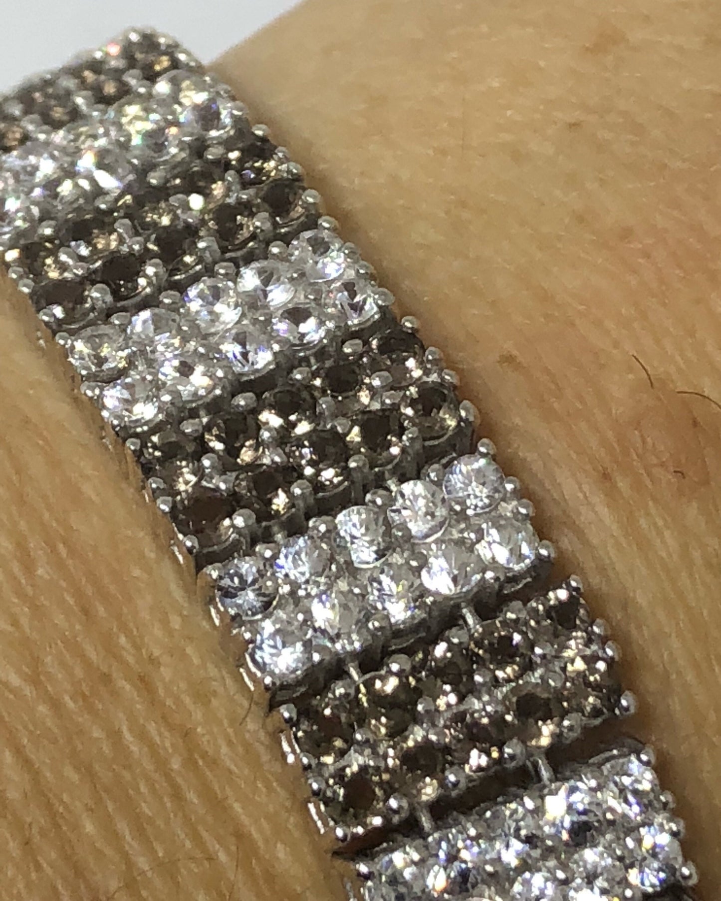 Handmade Genuine Smoky Topaz and White Sapphires 925 Sterling Silver Tennis Bracelet