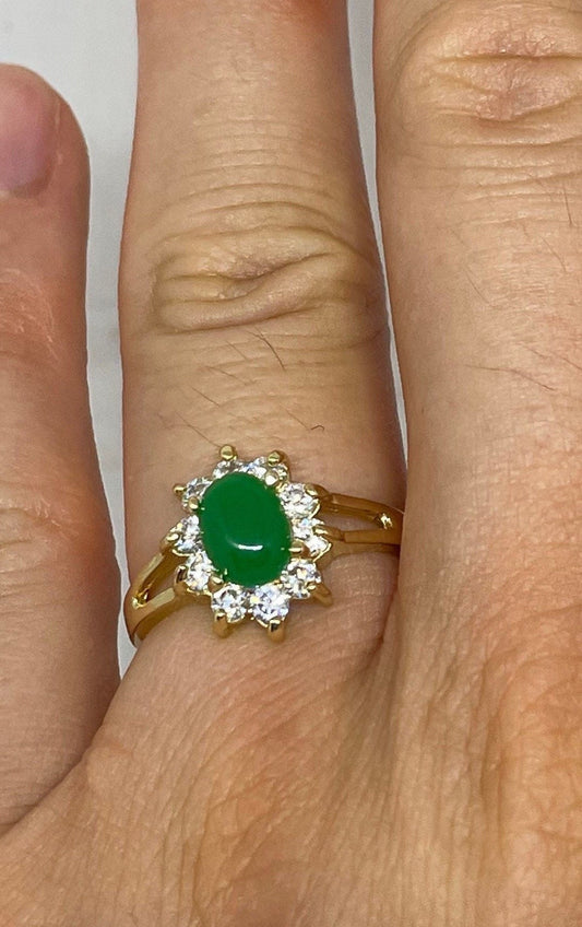 Vintage Lucky Green Nephrite Jade Gold Filled Cocktail Ring