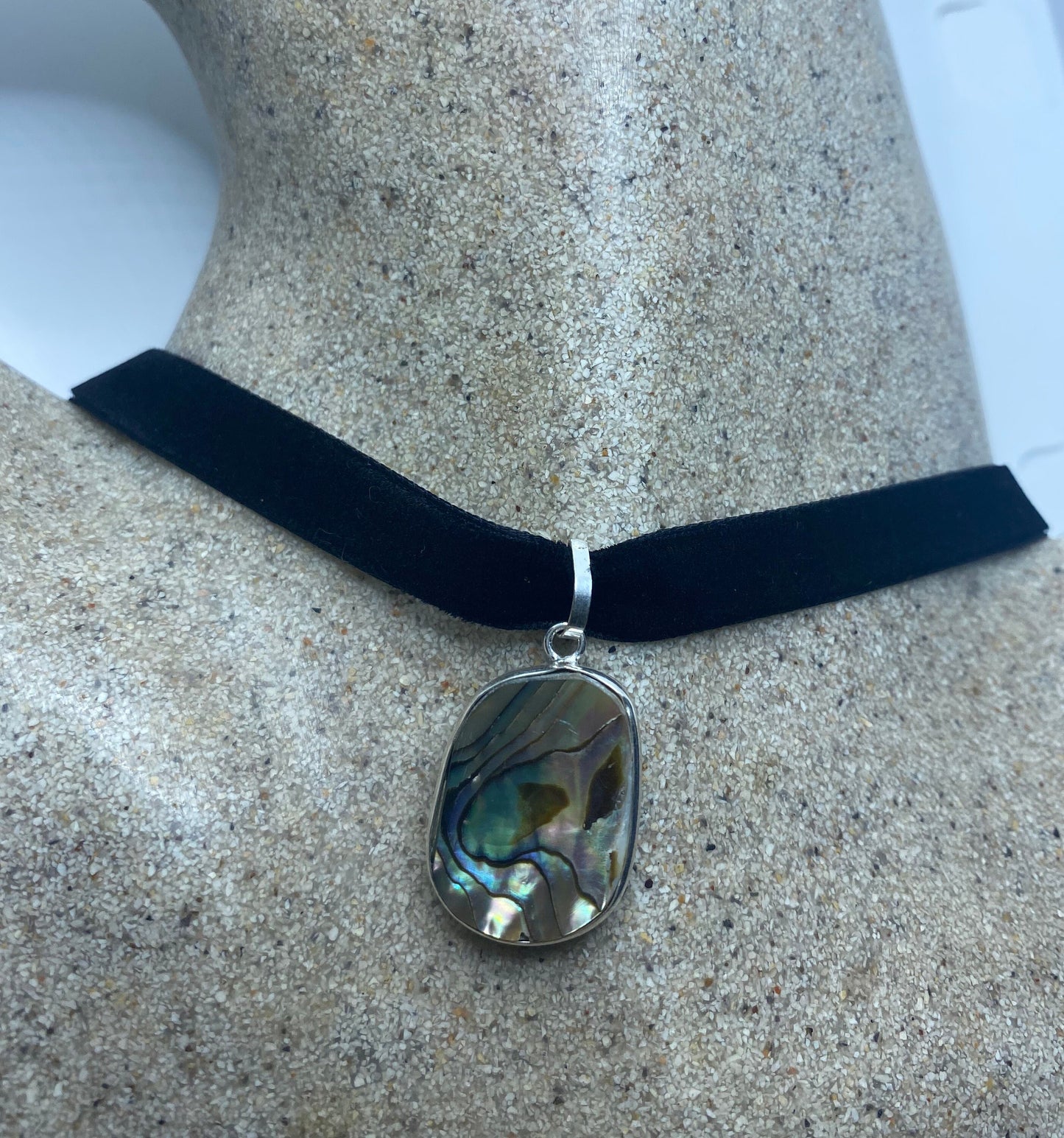 Blue Handmade Gothic Styled Silver Finished Genuine Facetted Antique Abalone Choker Necklace