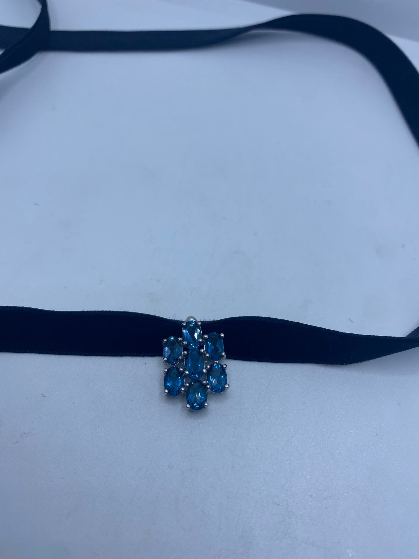 Vintage Blue Topaz 925 Sterling Silver Choker Necklace Pendant