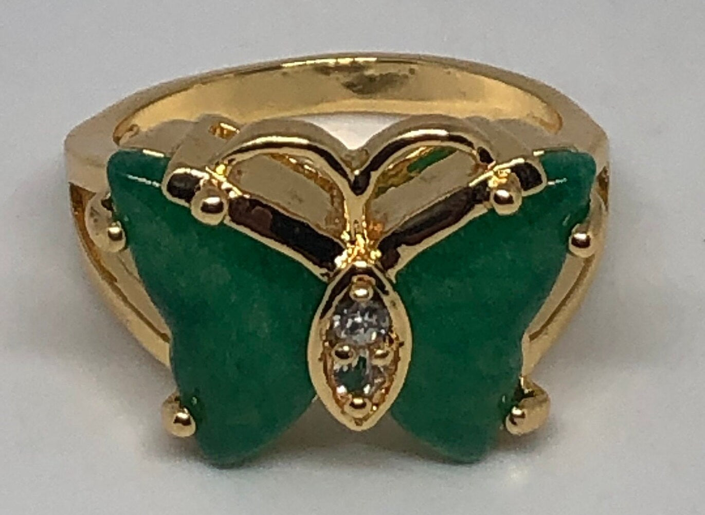 Vintage Lucky Green Nephrite Jade Butterfly Ring