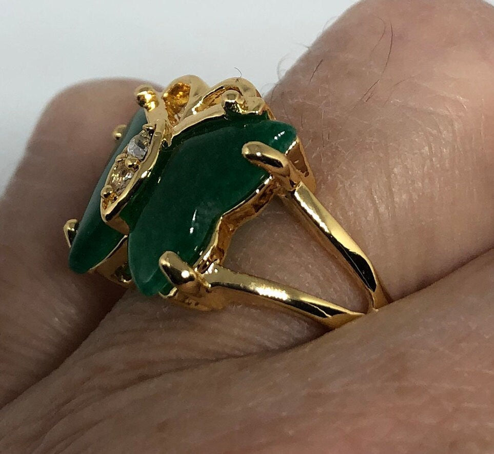 Vintage Lucky Green Nephrite Jade Butterfly Ring