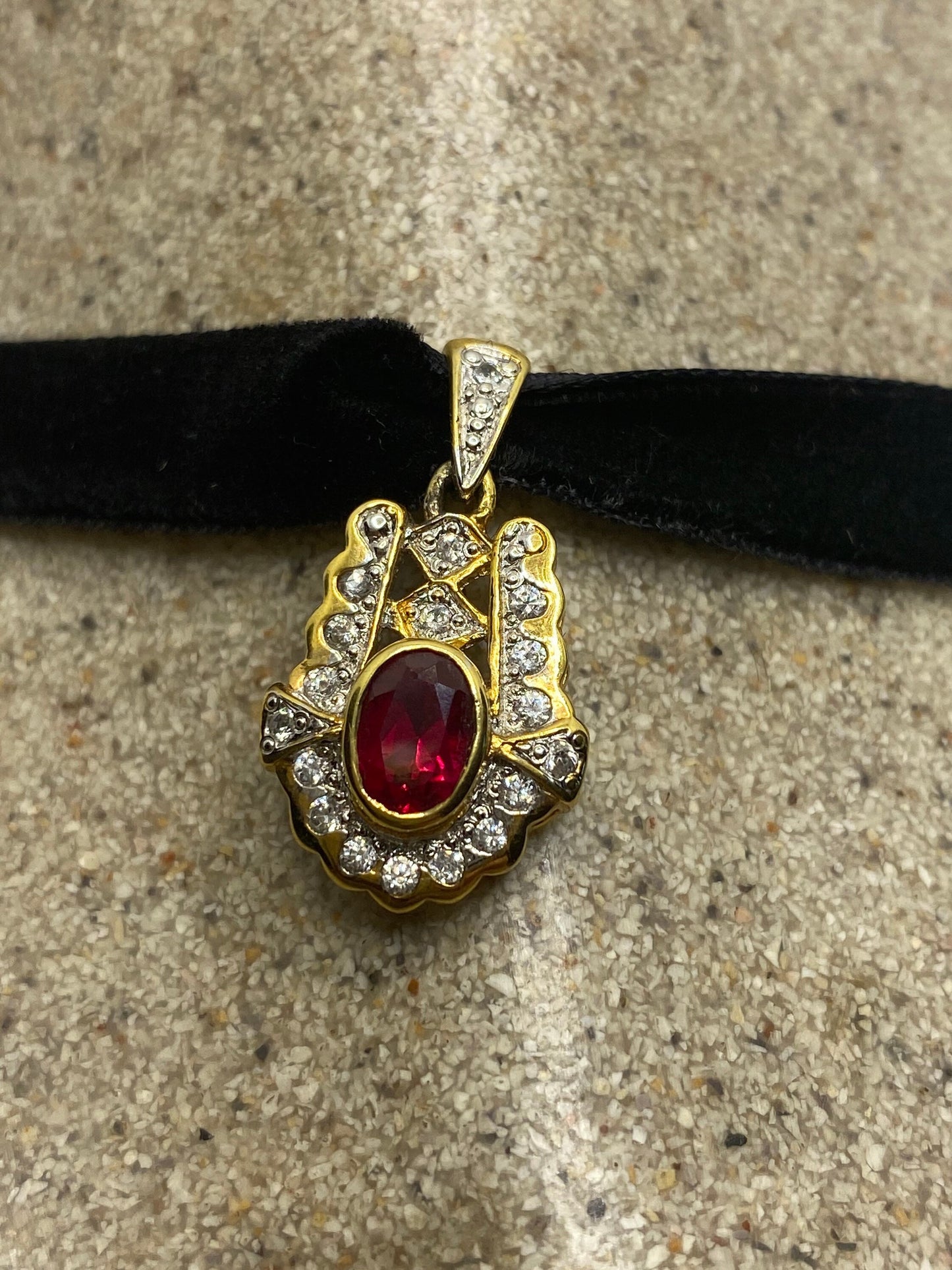 Vintage Handmade 925 Sterling Silver Gold Ruby Pendant