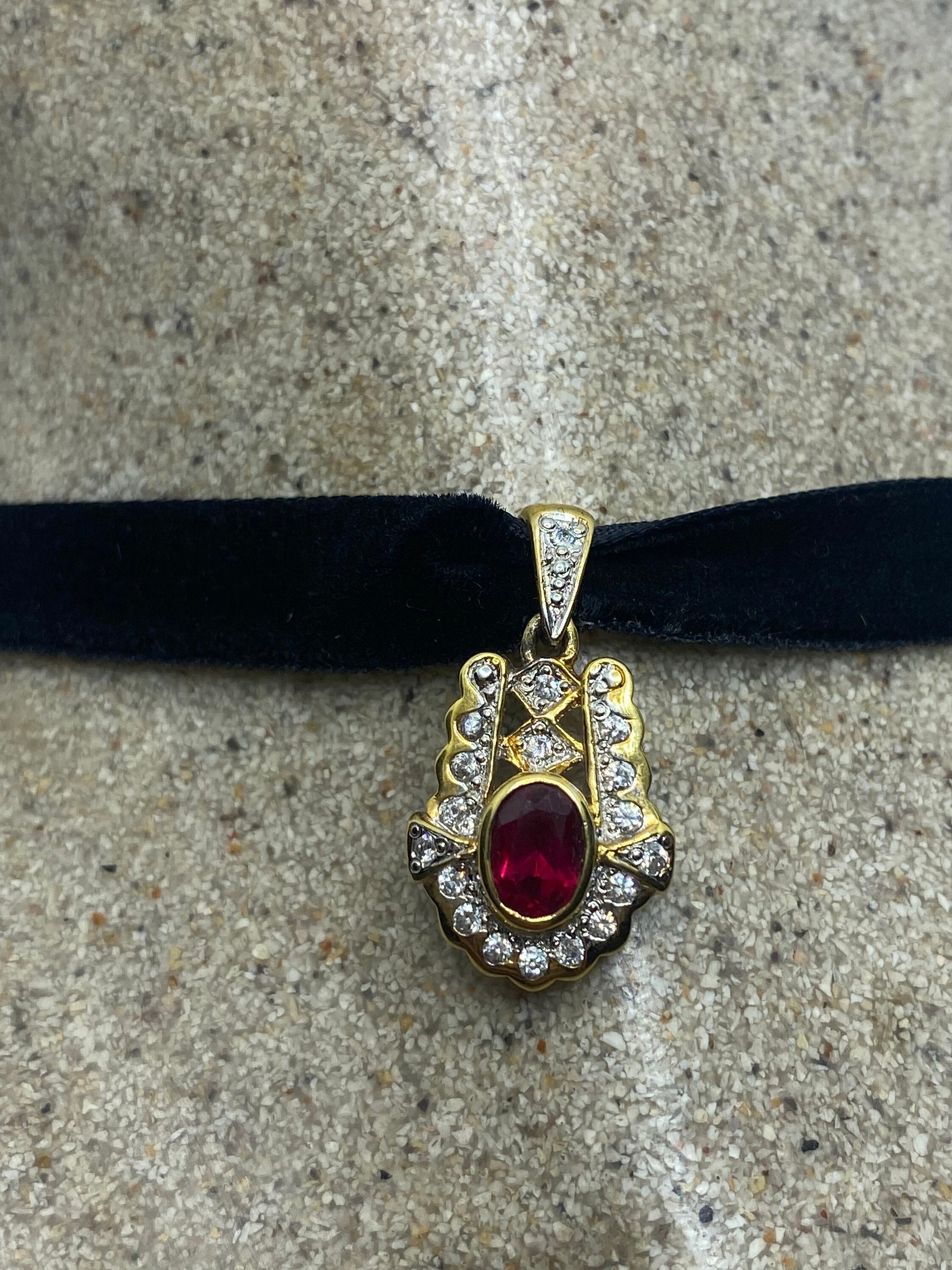 Vintage Handmade 925 Sterling Silver Gold Ruby Pendant