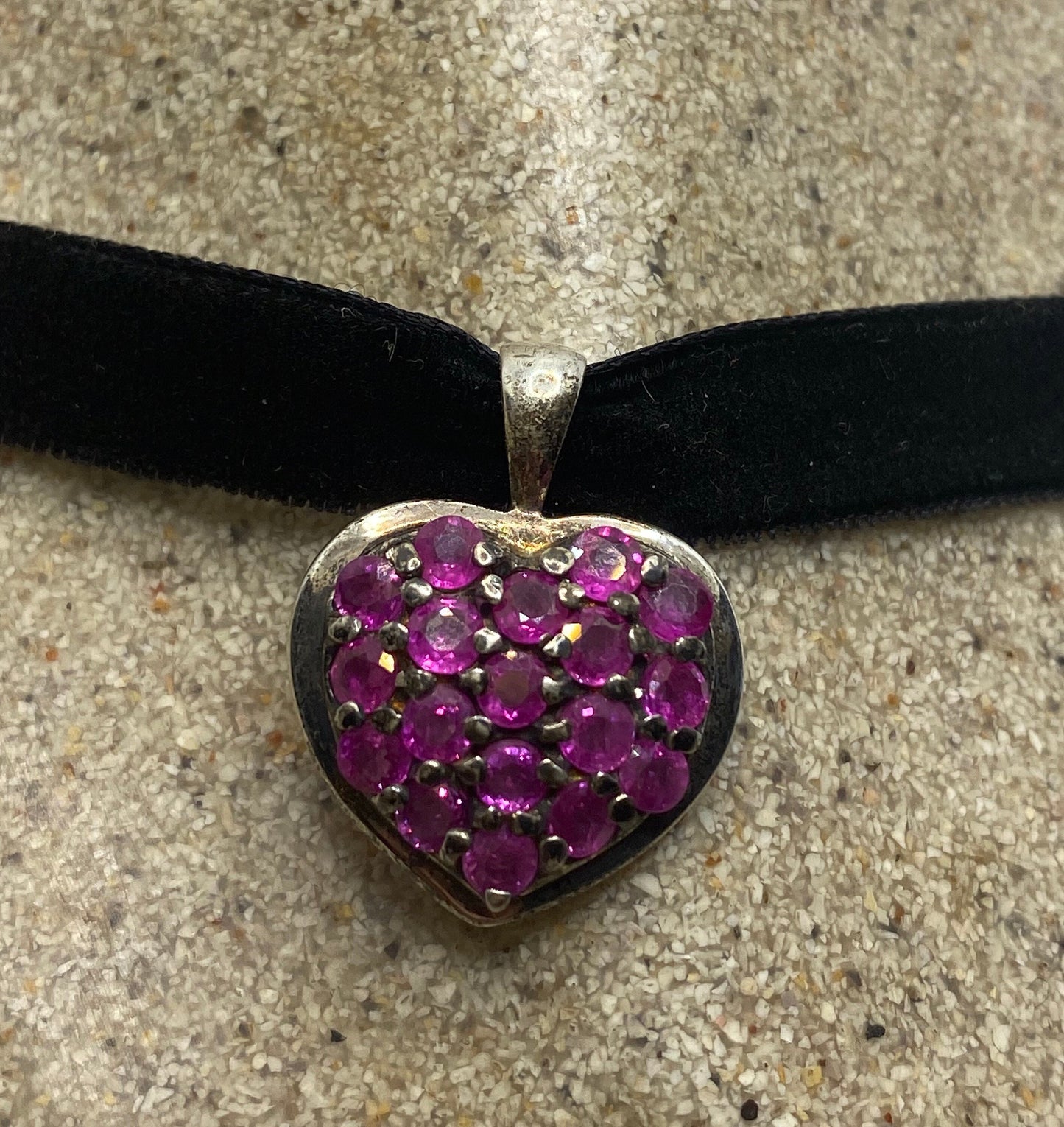 Vintage 925 Sterling Silver Heart Ruby Choker Pendant