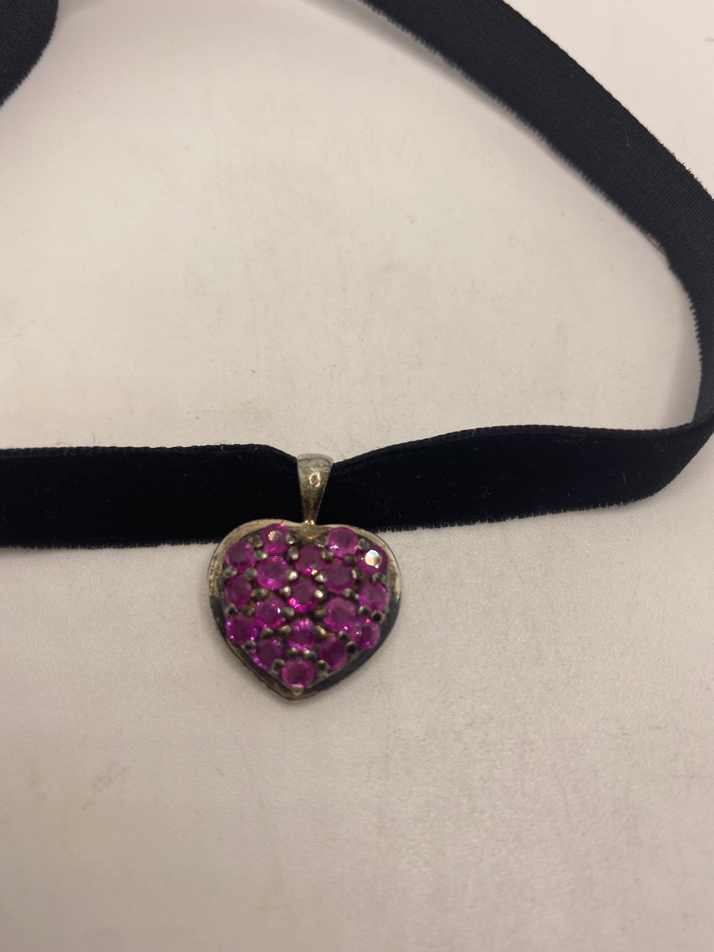 Vintage 925 Sterling Silver Heart Ruby Choker Pendant