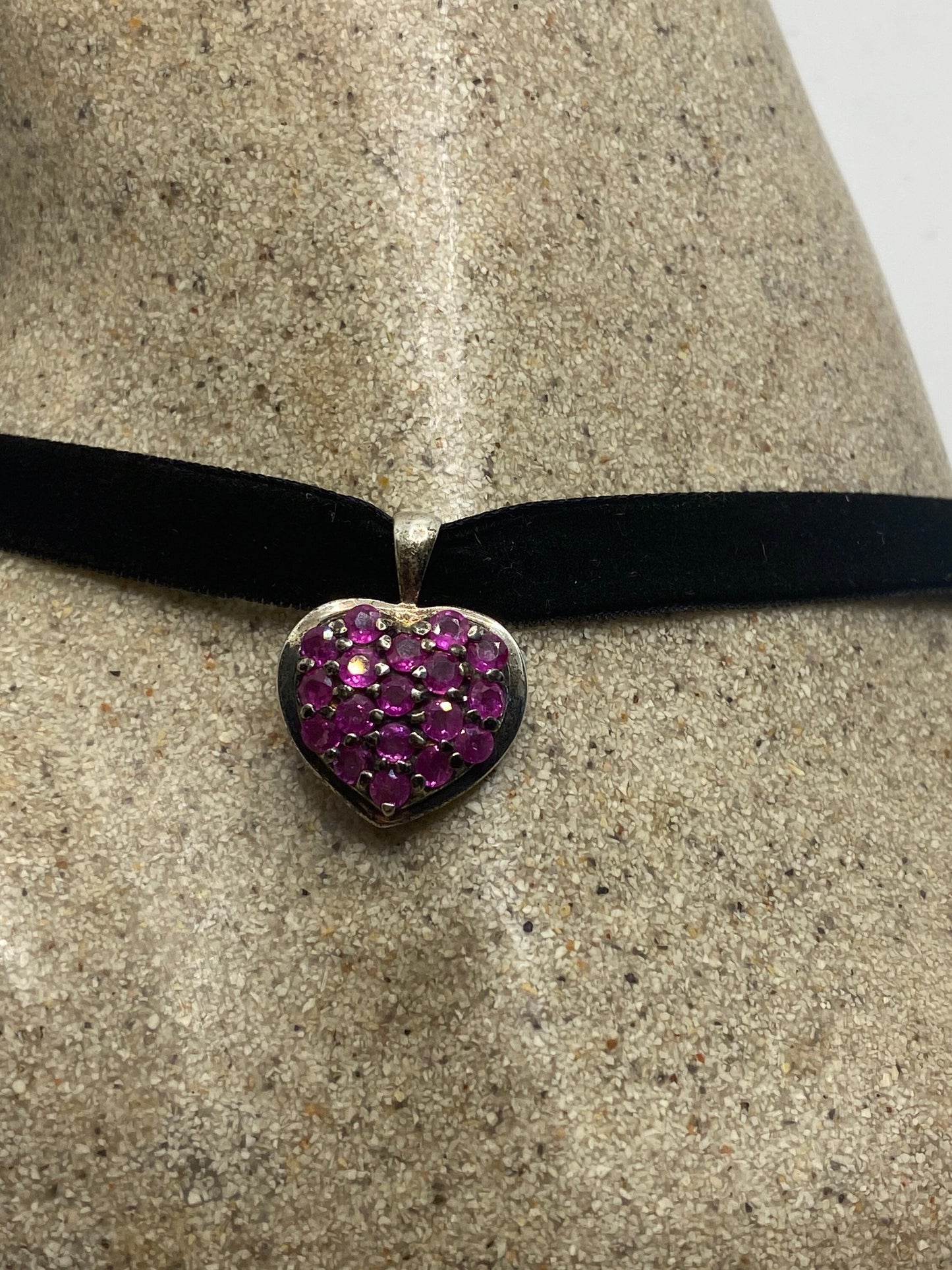 Vintage 925 Sterling Silver Heart Ruby Choker Pendant