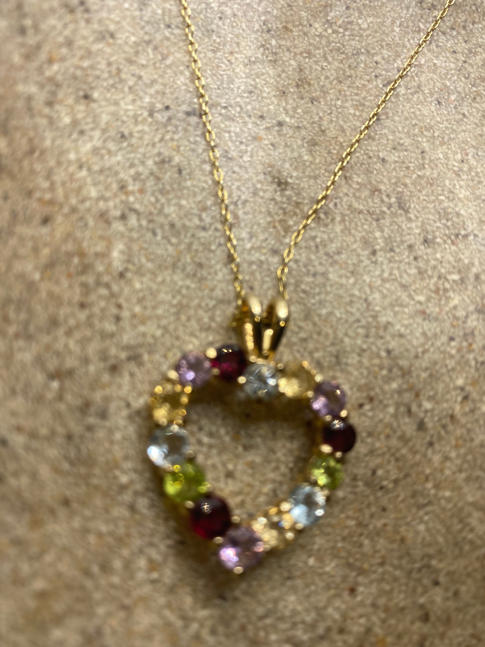 Vintage 925 Sterling Silver Mixed Gemstone Heart Necklace