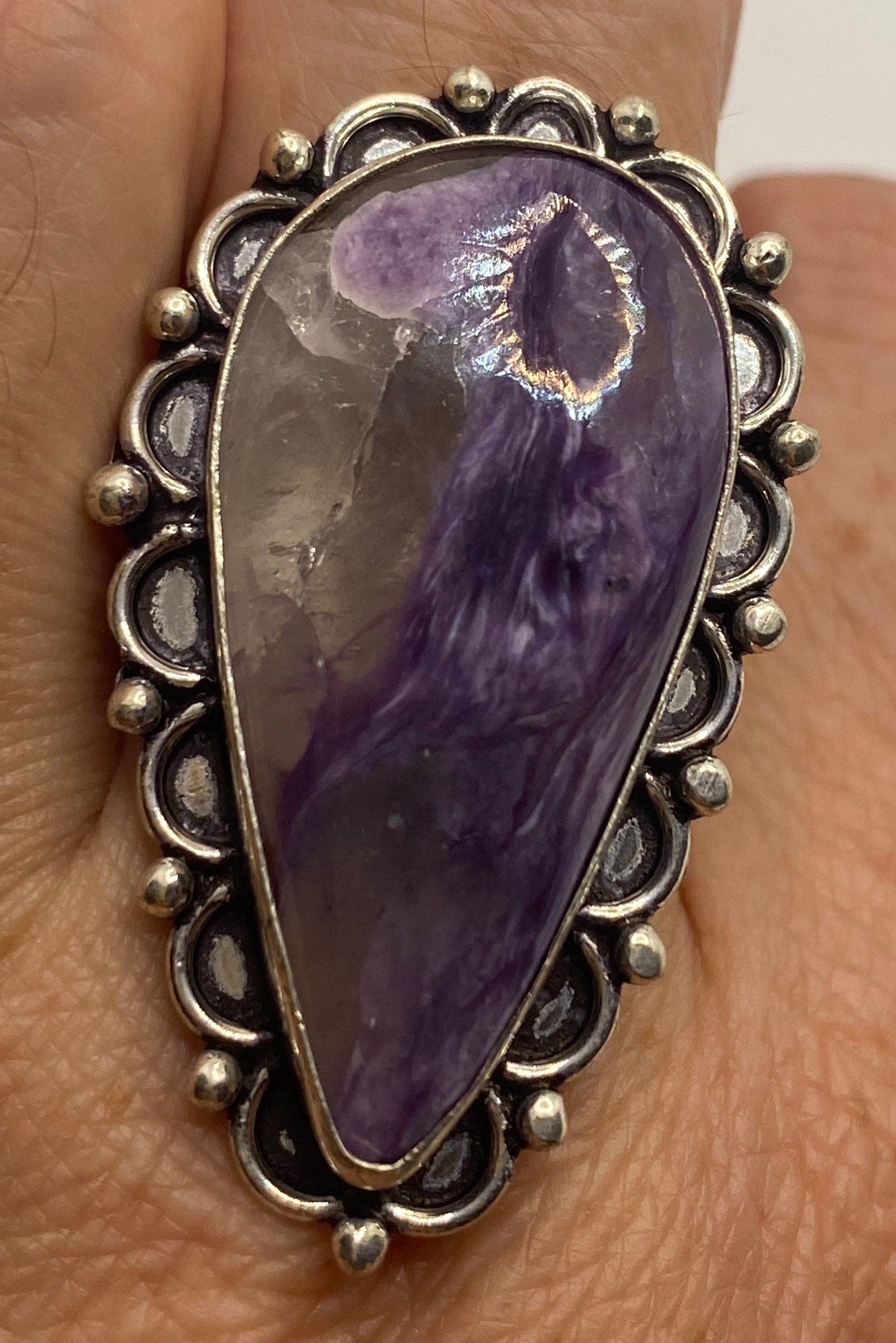 Vintage Genuine Amethyst Lace Agate Ring