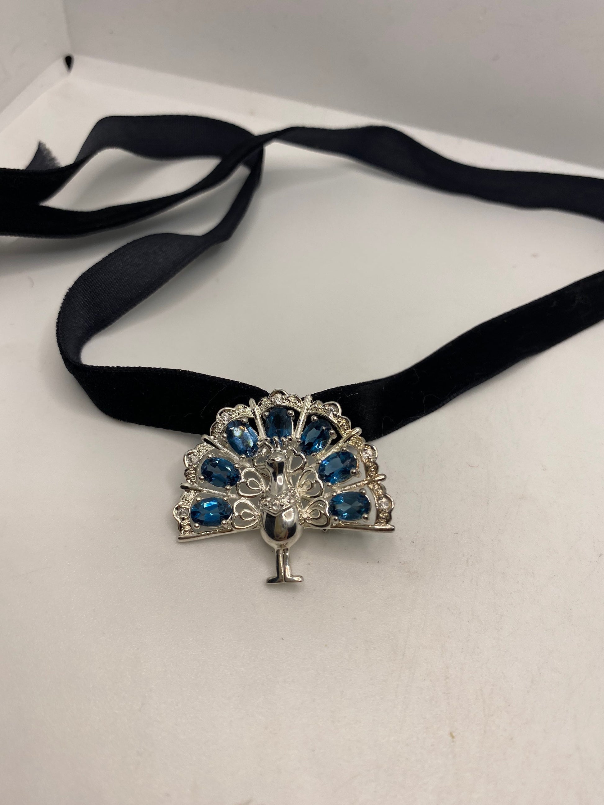 Vintage Blue Iolite Peacock Choker Pin 925 Sterling Silver Brooch