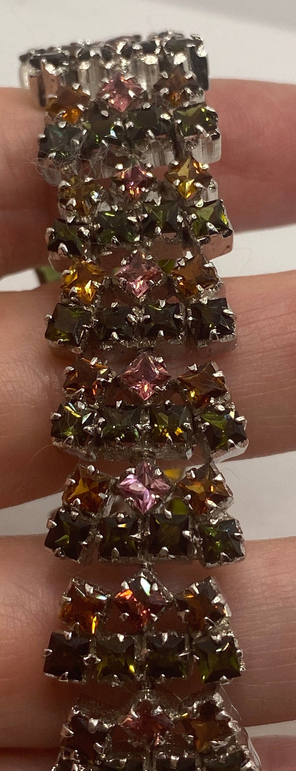 Vintage Watermellon Tourmaline Statement Bracelet 925 Sterling Silver