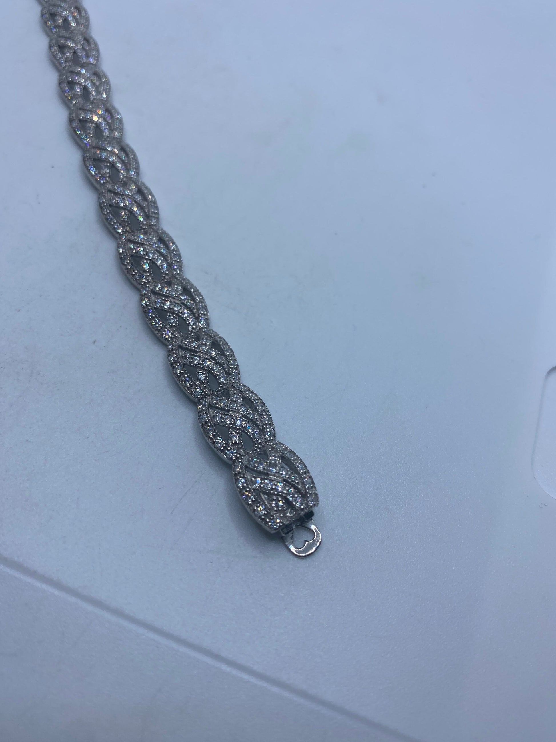 Vintage White Sapphires 925 Sterling Silver Deco Tennis Bracelet