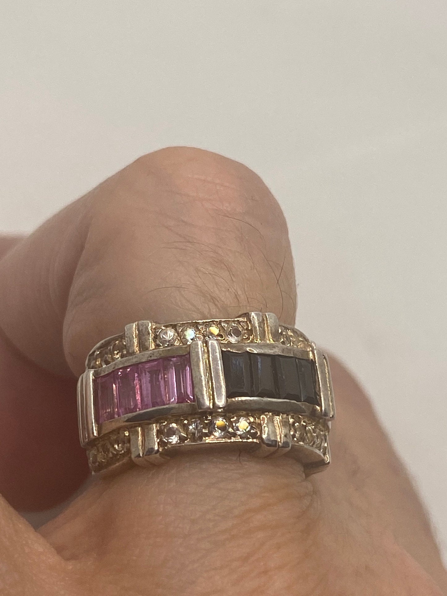 Vintage Blue Sapphire 925 Sterling Silver Deco Ring Size 5