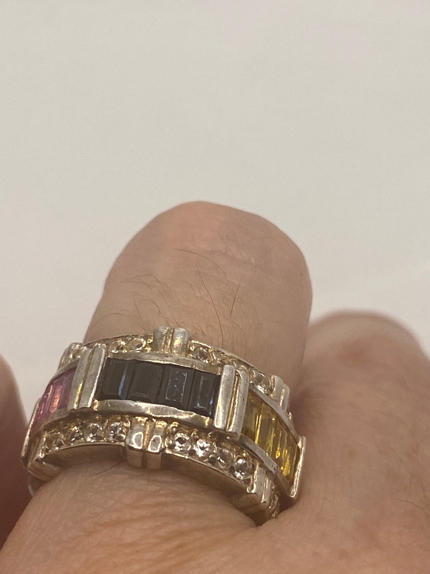 Vintage Blue Sapphire 925 Sterling Silver Deco Ring Size 5