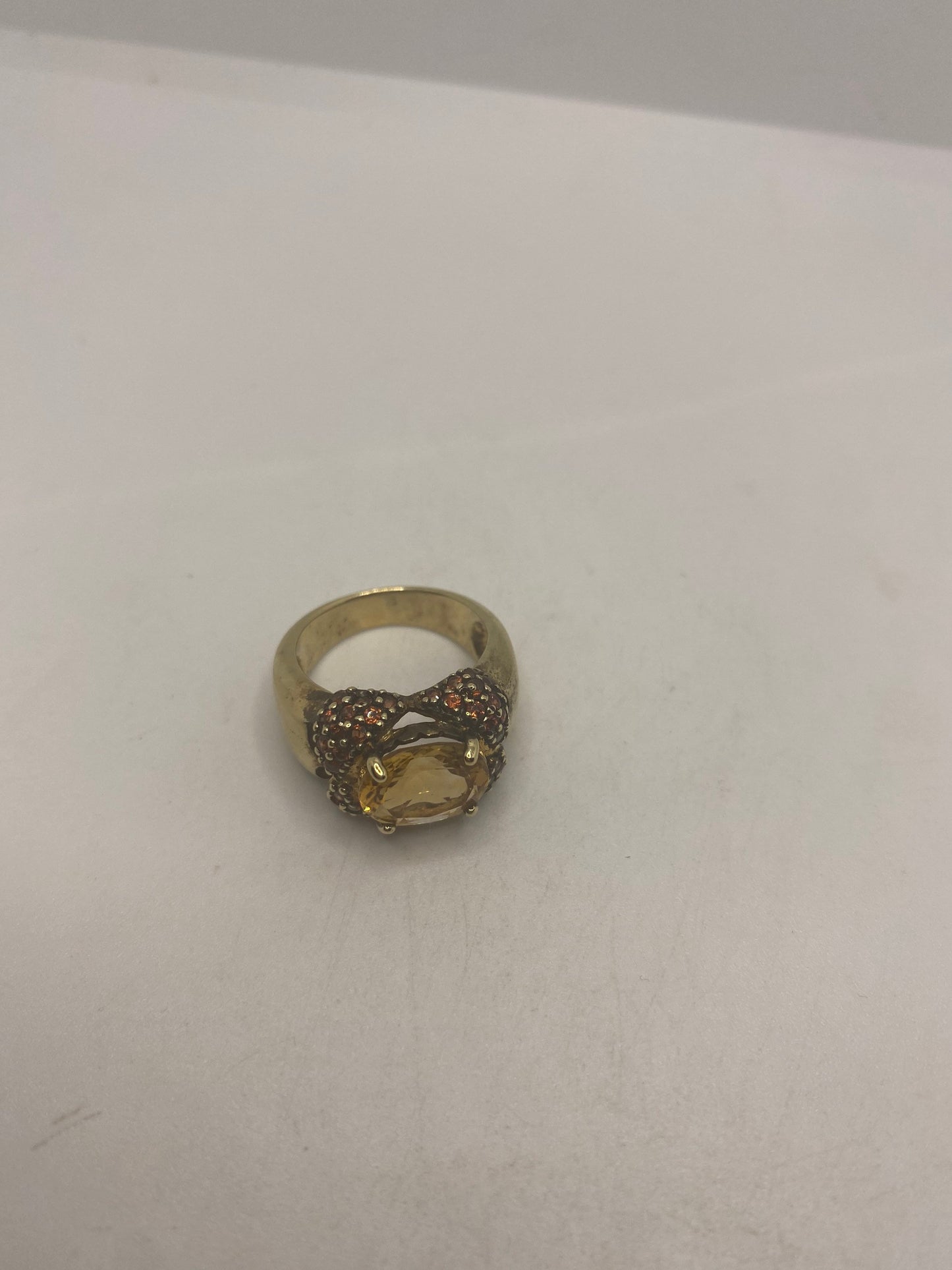 Vintage Golden Topaz Garnet 925 Sterling Silver Gothic Ring