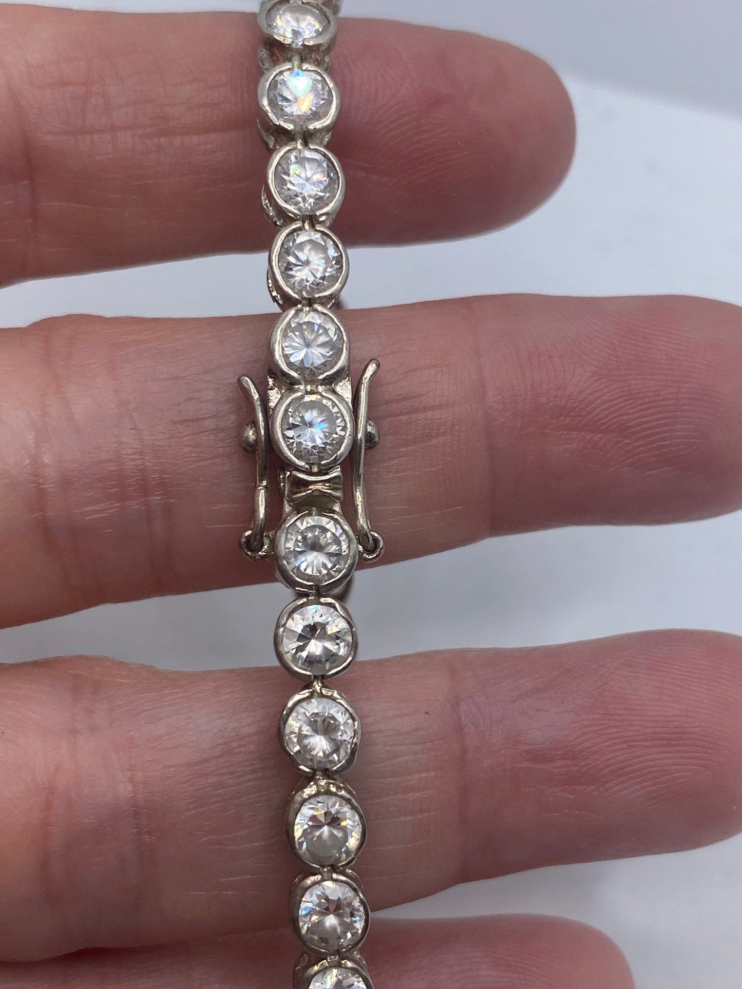 Vintage Crystal White Sapphire 925 Sterling Silver Tennis Bracelet