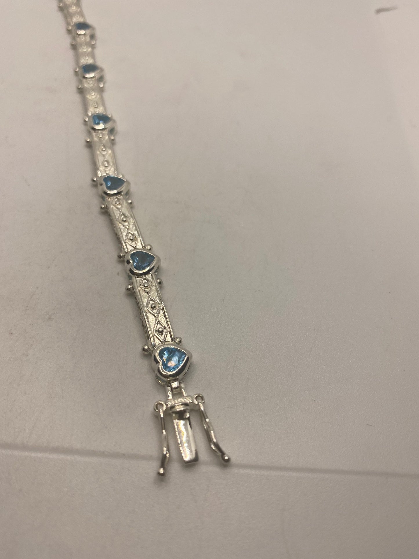 Handmade Genuine Blue Topaz Heart 925 Sterling Silver Tennis Bracelet