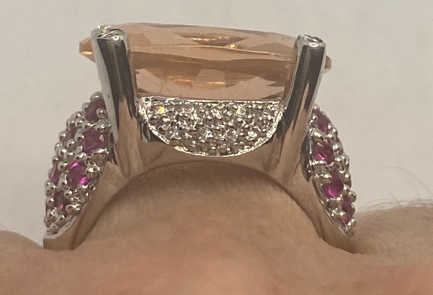 Vintage Pink Topaz and Ruby 925 Sterling Silver Cocktail Ring