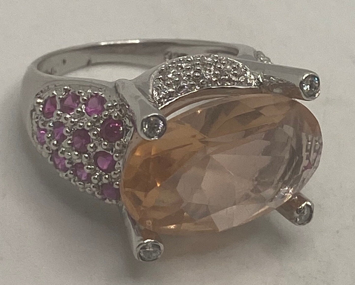 Vintage Pink Topaz and Ruby 925 Sterling Silver Cocktail Ring