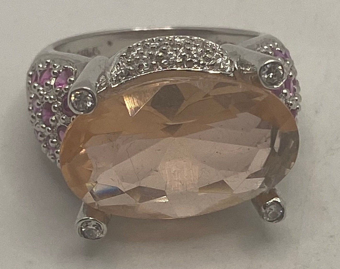Vintage Pink Topaz and Ruby 925 Sterling Silver Cocktail Ring