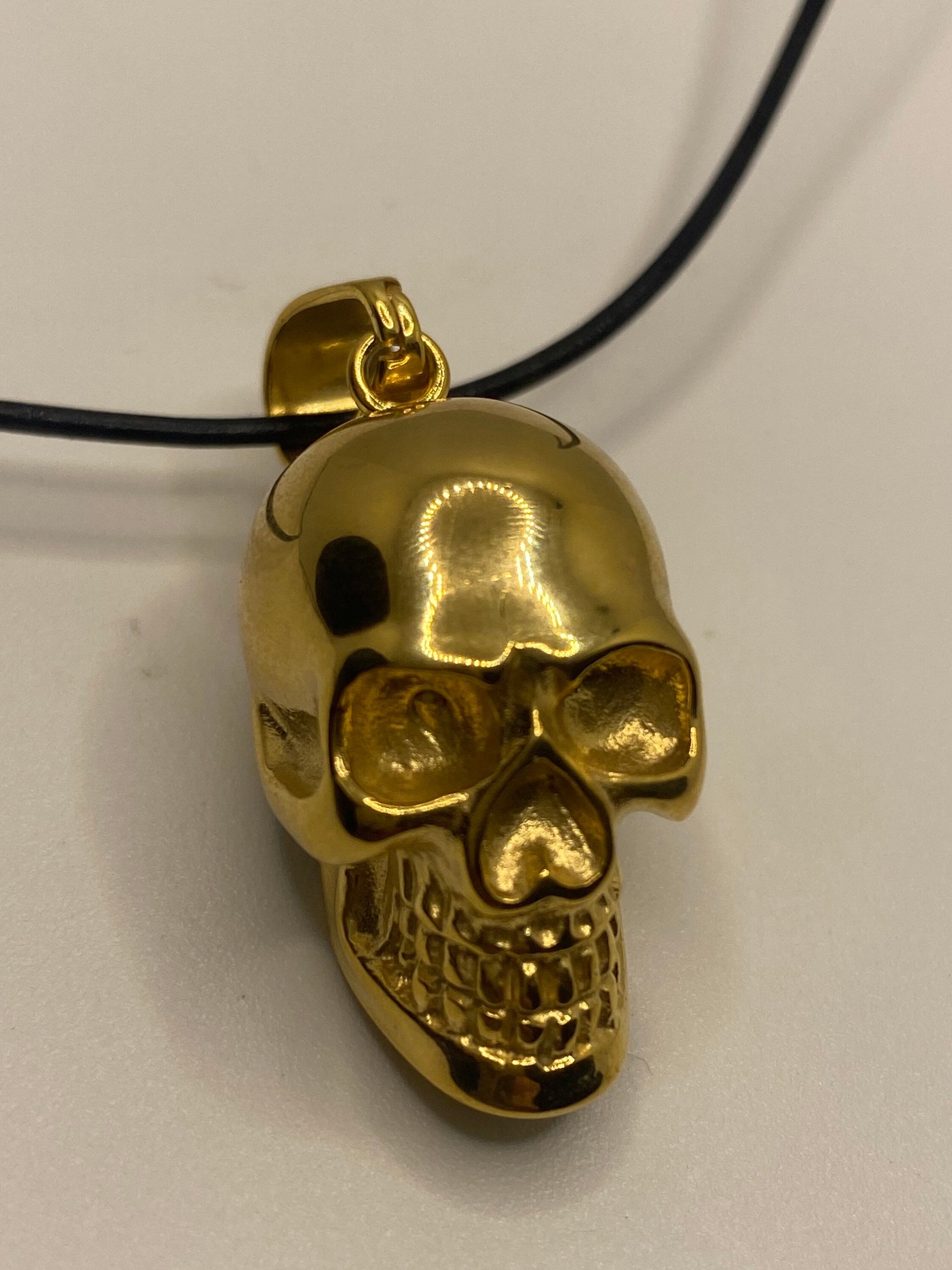 Vintage Golden Stainless Steel Skull Pendant Necklace