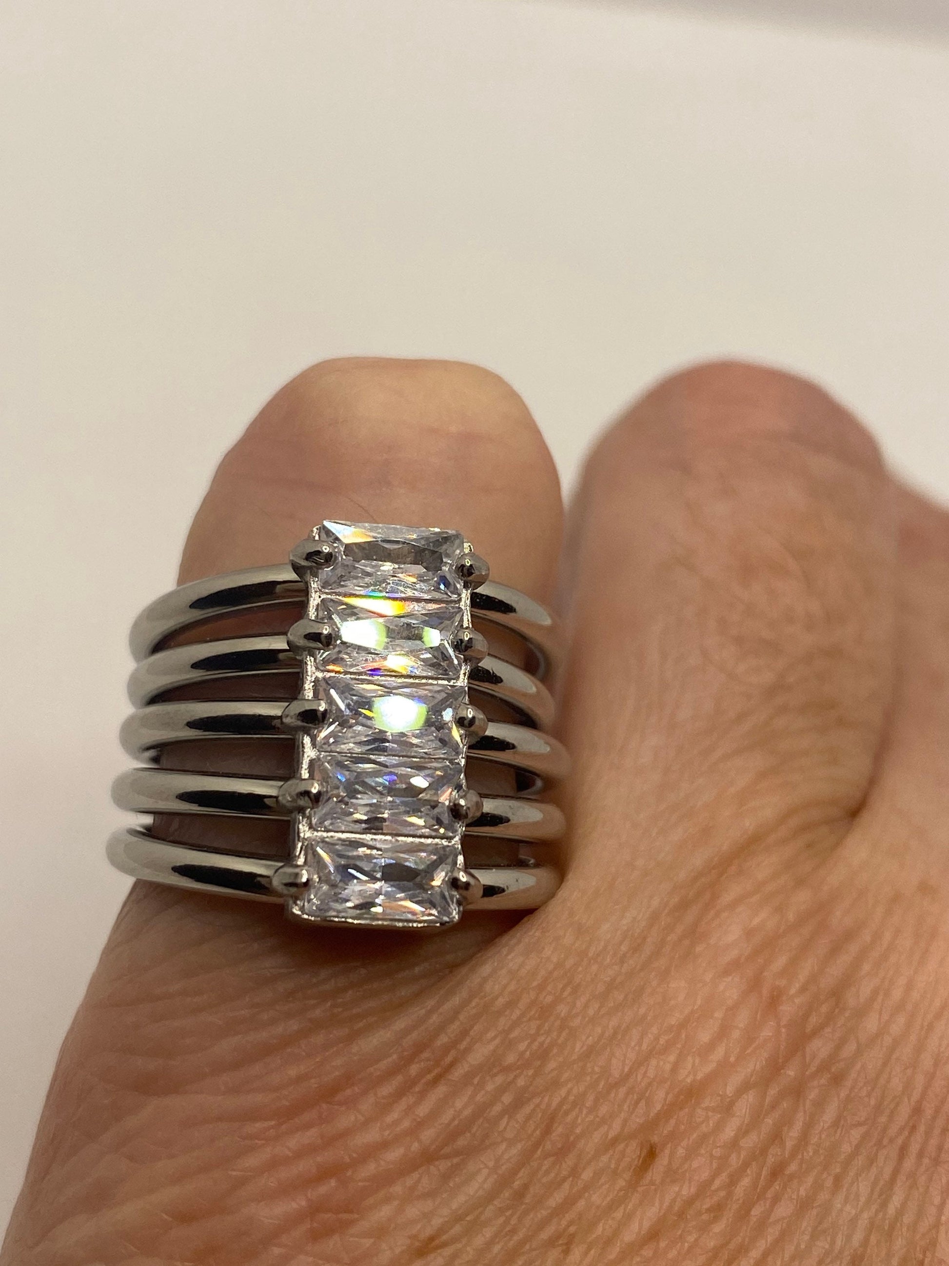 Vintage Austrian Crystal Silver Stainless Steel Harem Ring