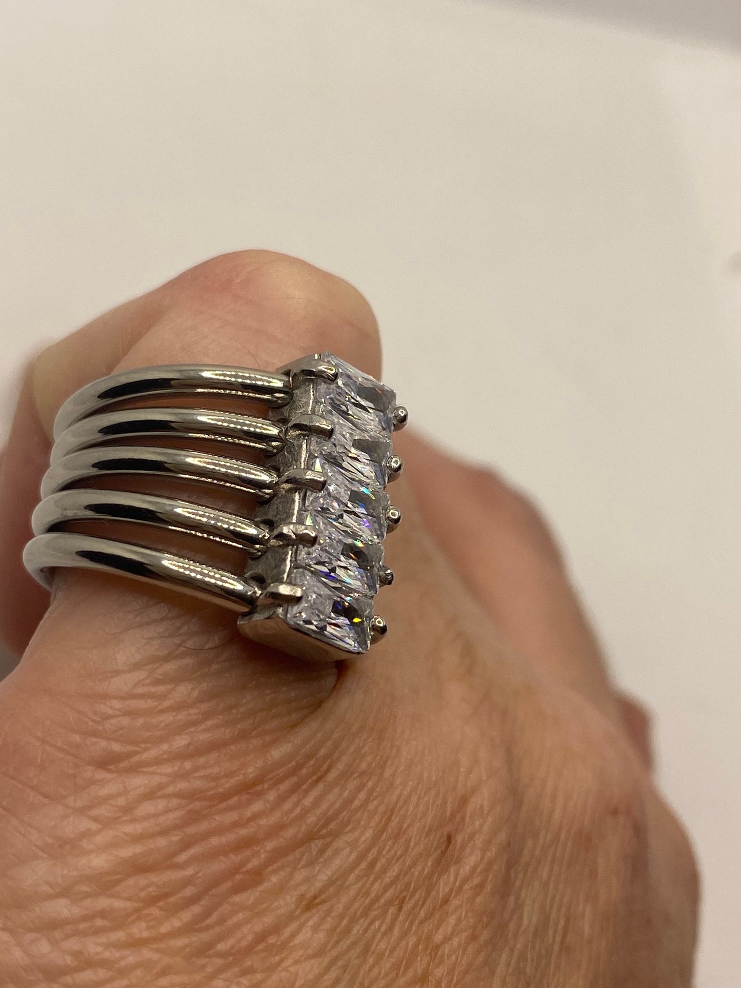 Vintage Austrian Crystal Silver Stainless Steel Harem Ring