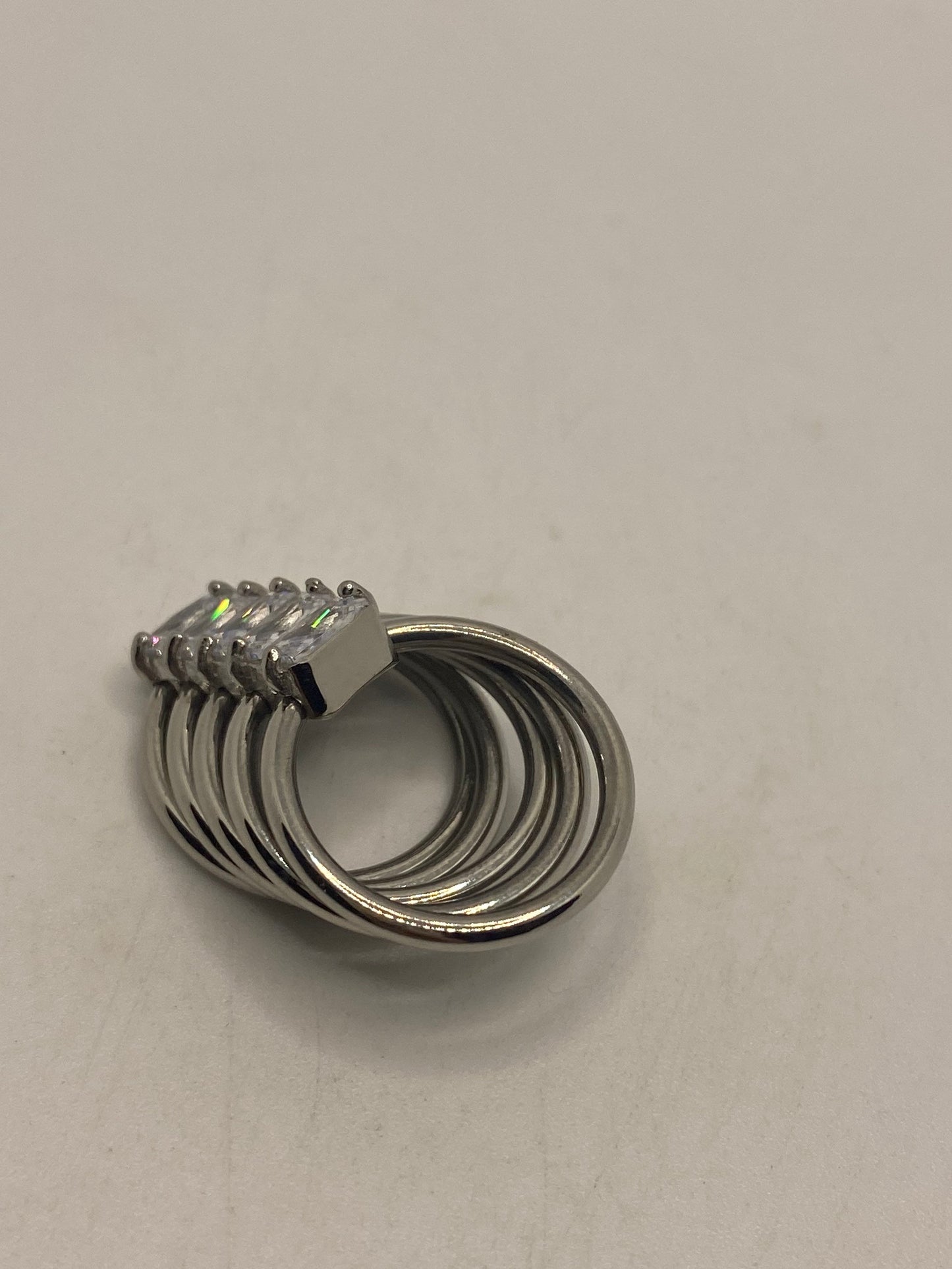 Vintage Austrian Crystal Silver Stainless Steel Harem Ring