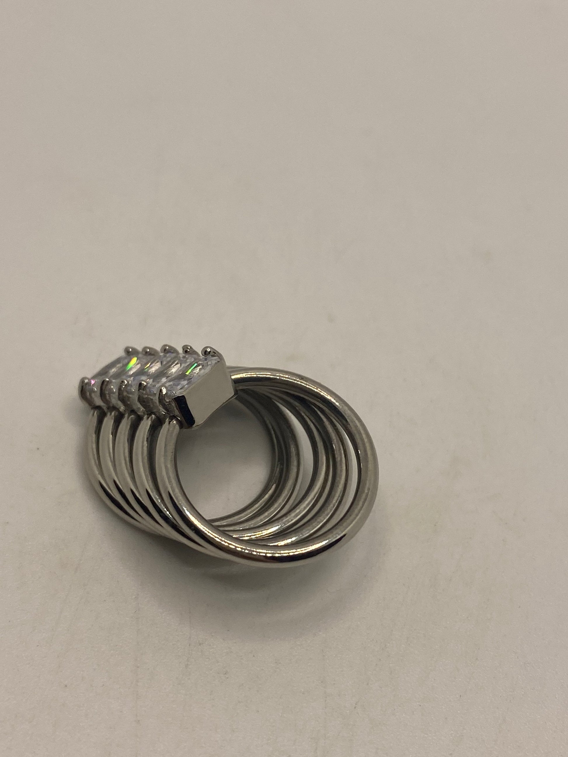 Vintage Austrian Crystal Silver Stainless Steel Harem Ring