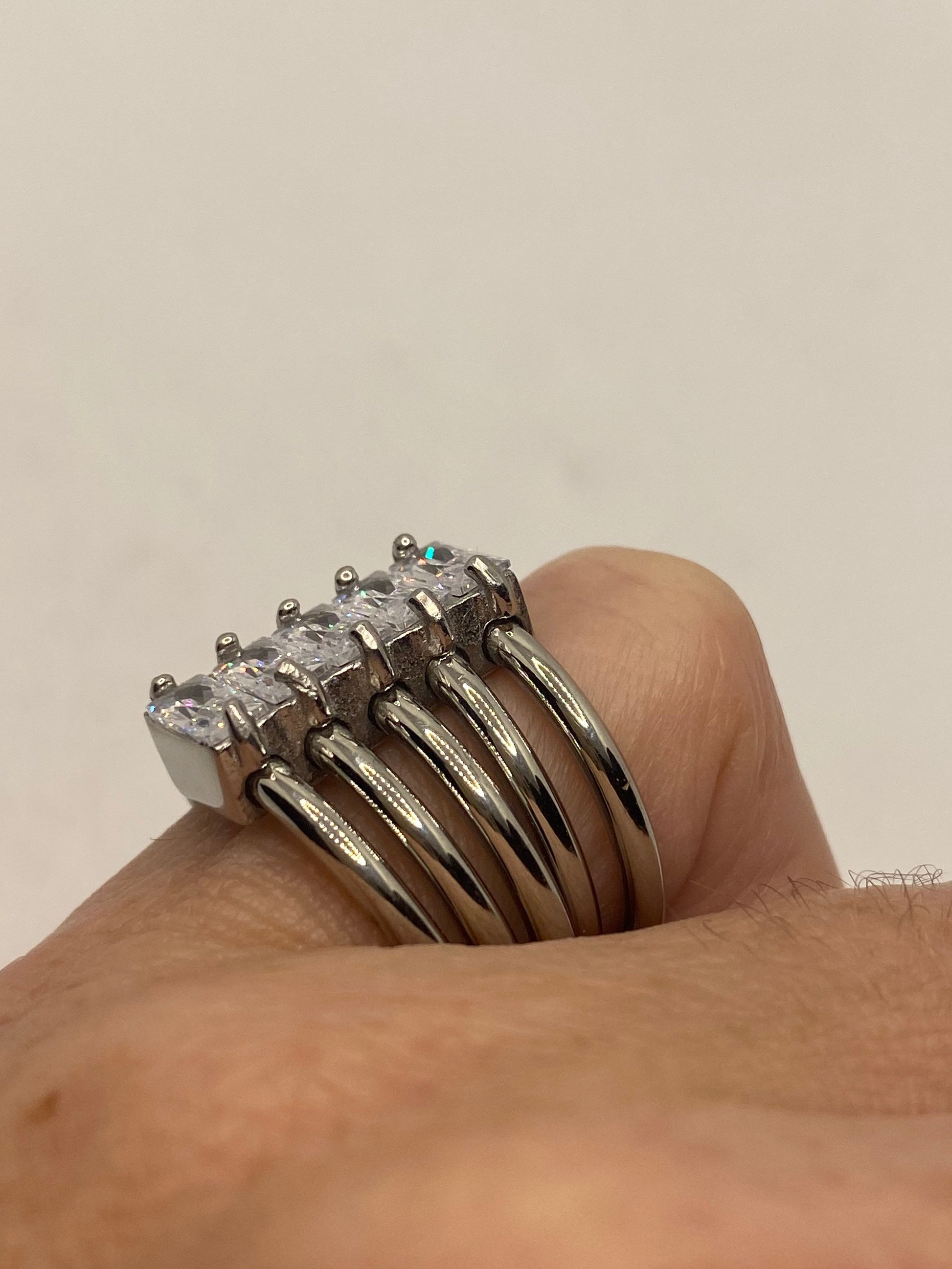 Vintage Austrian Crystal Silver Stainless Steel Harem Ring