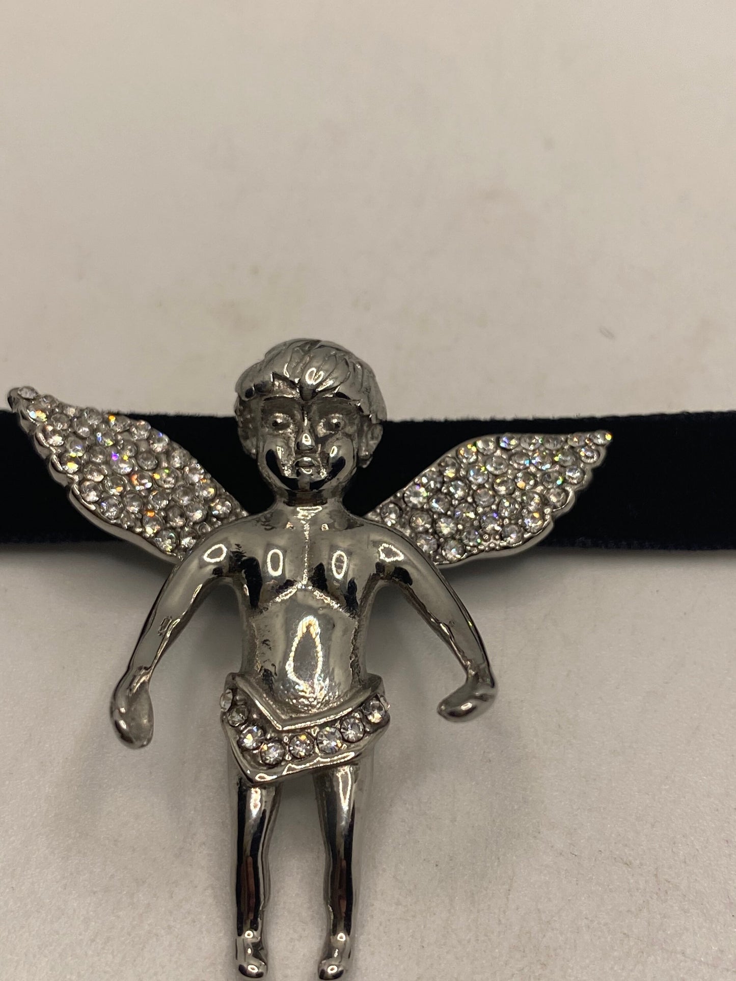 Vintage Handmade Silver Stainless Steel Guardian Angel Choker Pendant Necklace