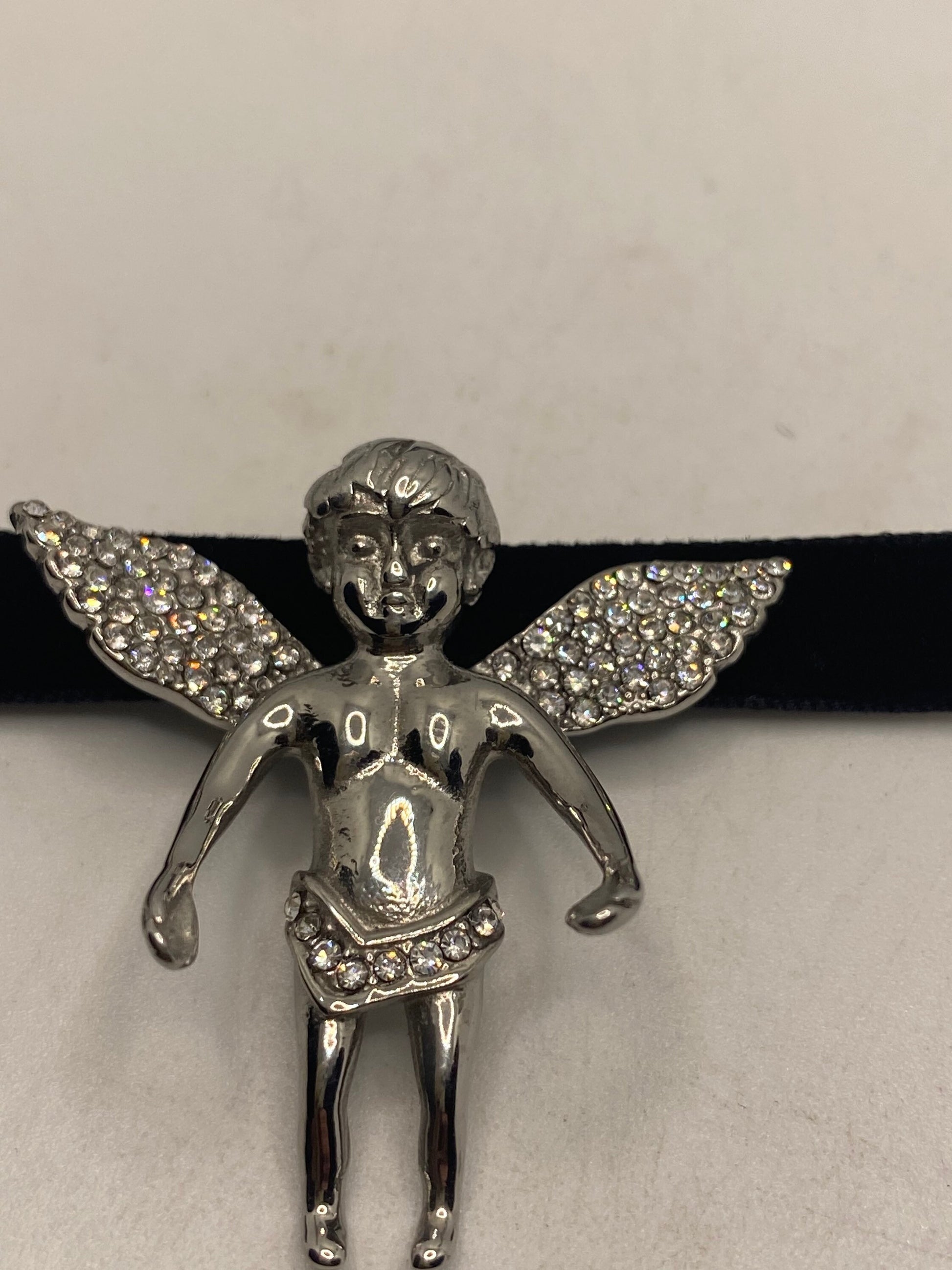 Vintage Handmade Silver Stainless Steel Guardian Angel Choker Pendant Necklace